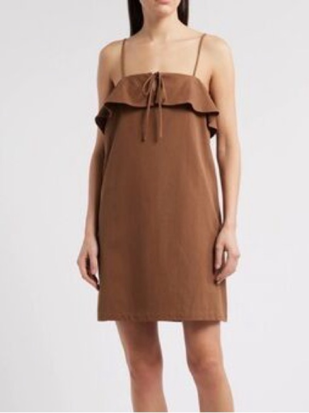 Du Paradis NWT Acacia Brown Ruffle Tie-Front Mini Dress Women’s Small